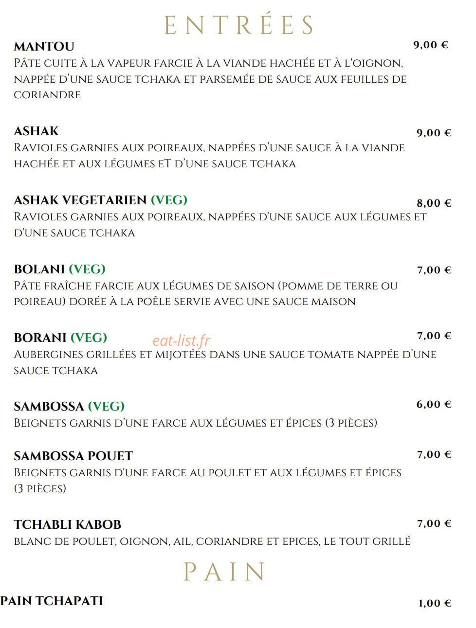 La Table Afghane — carte page 2