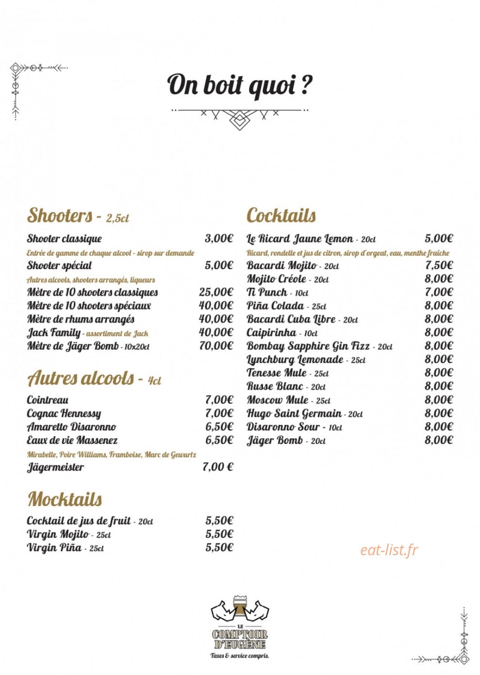 Le Comptoir d'Eugène — carte page 7