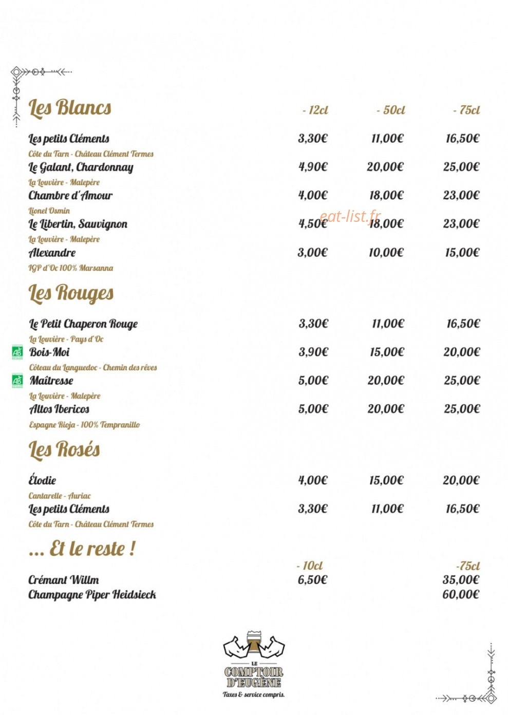 Le Comptoir d'Eugène — carte page 8