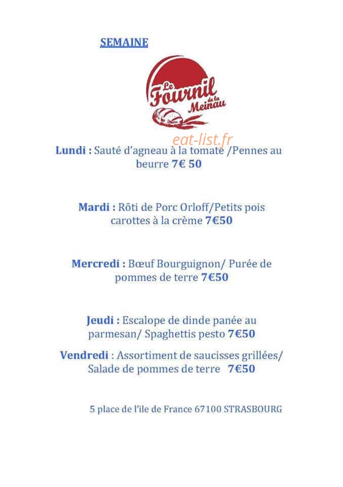 Carte et menu de Le Fournil de la Meinau à Strasbourg — Menus de la semaine