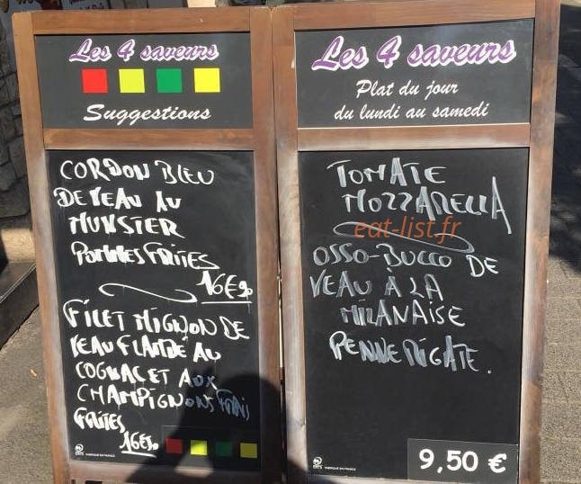 Les 4 Saveurs — carte page 1