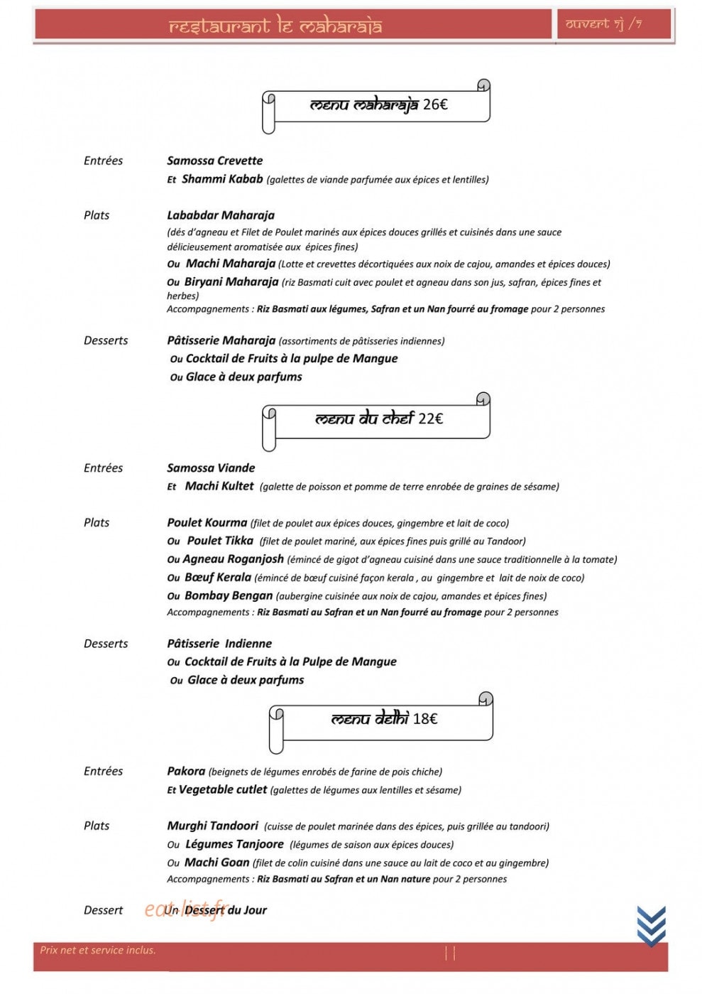 Maharaja — carte page 4