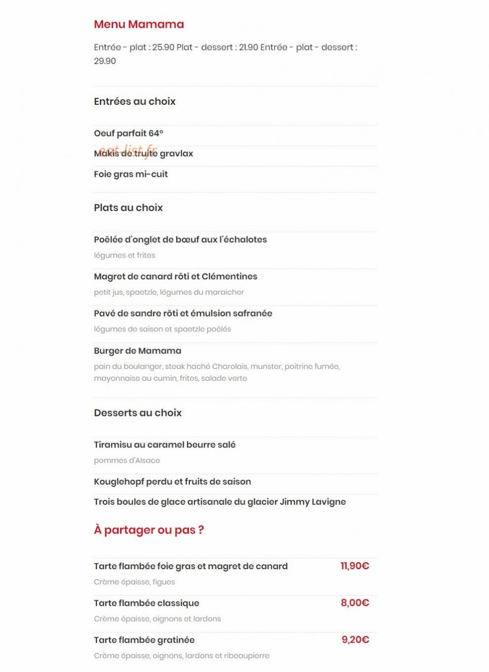 Mamama Bistro — carte page 2