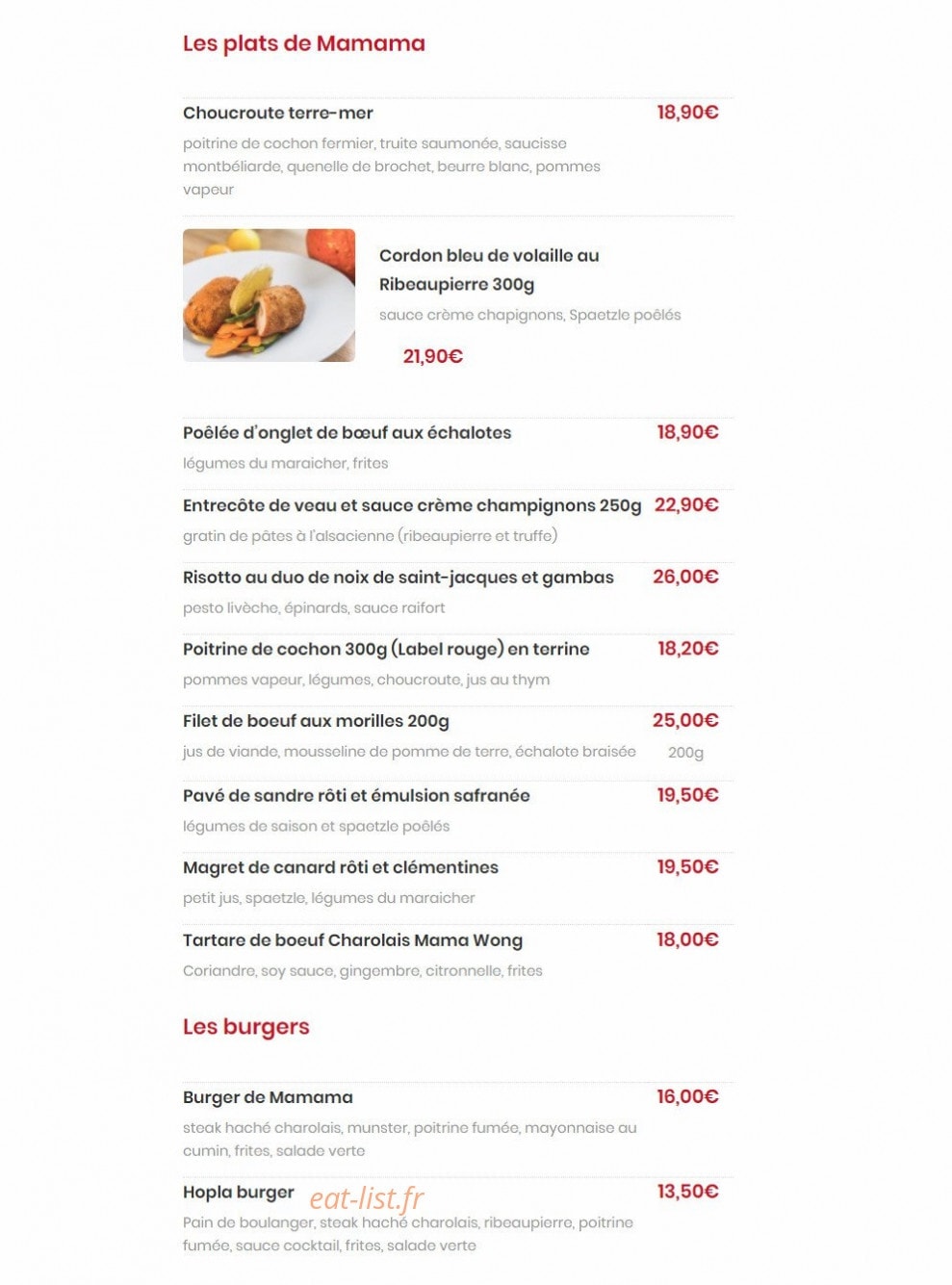 Mamama Bistro — carte page 3