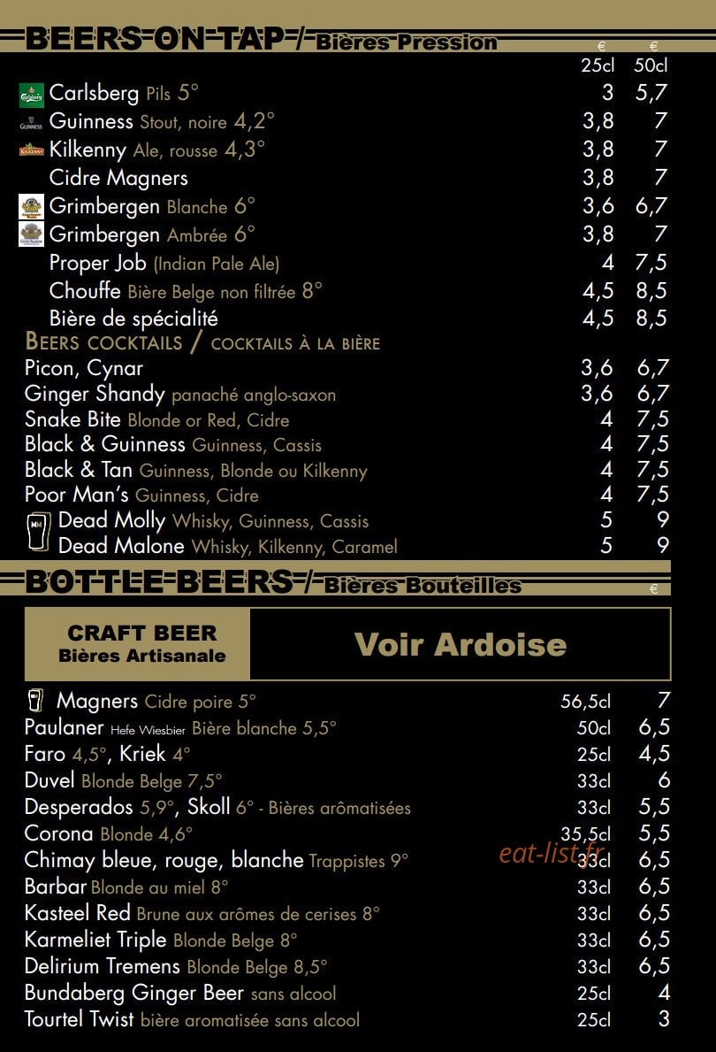 Molly Malone's — carte page 1