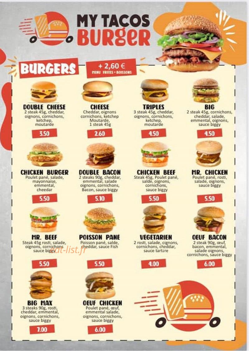 My tacos burger — carte page 3