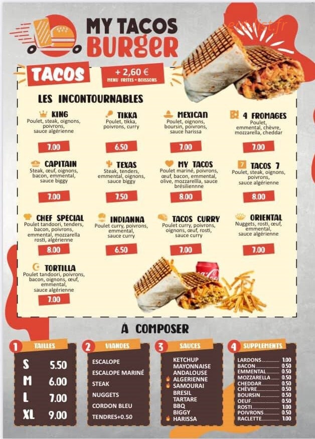 My tacos burger — carte page 2