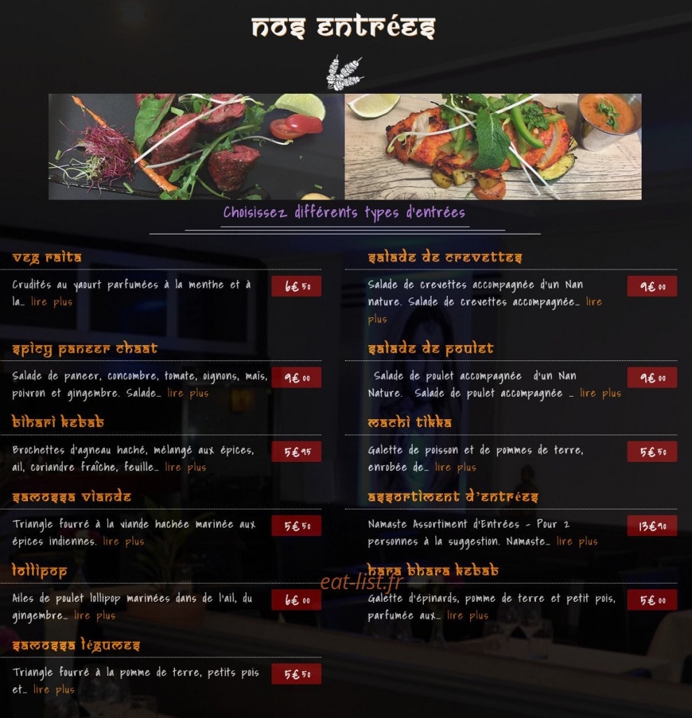 Namaste — carte page 1