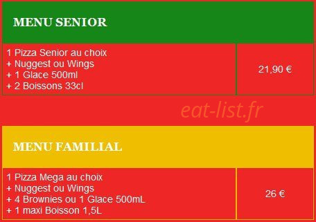 Pizza Renard — carte page 1