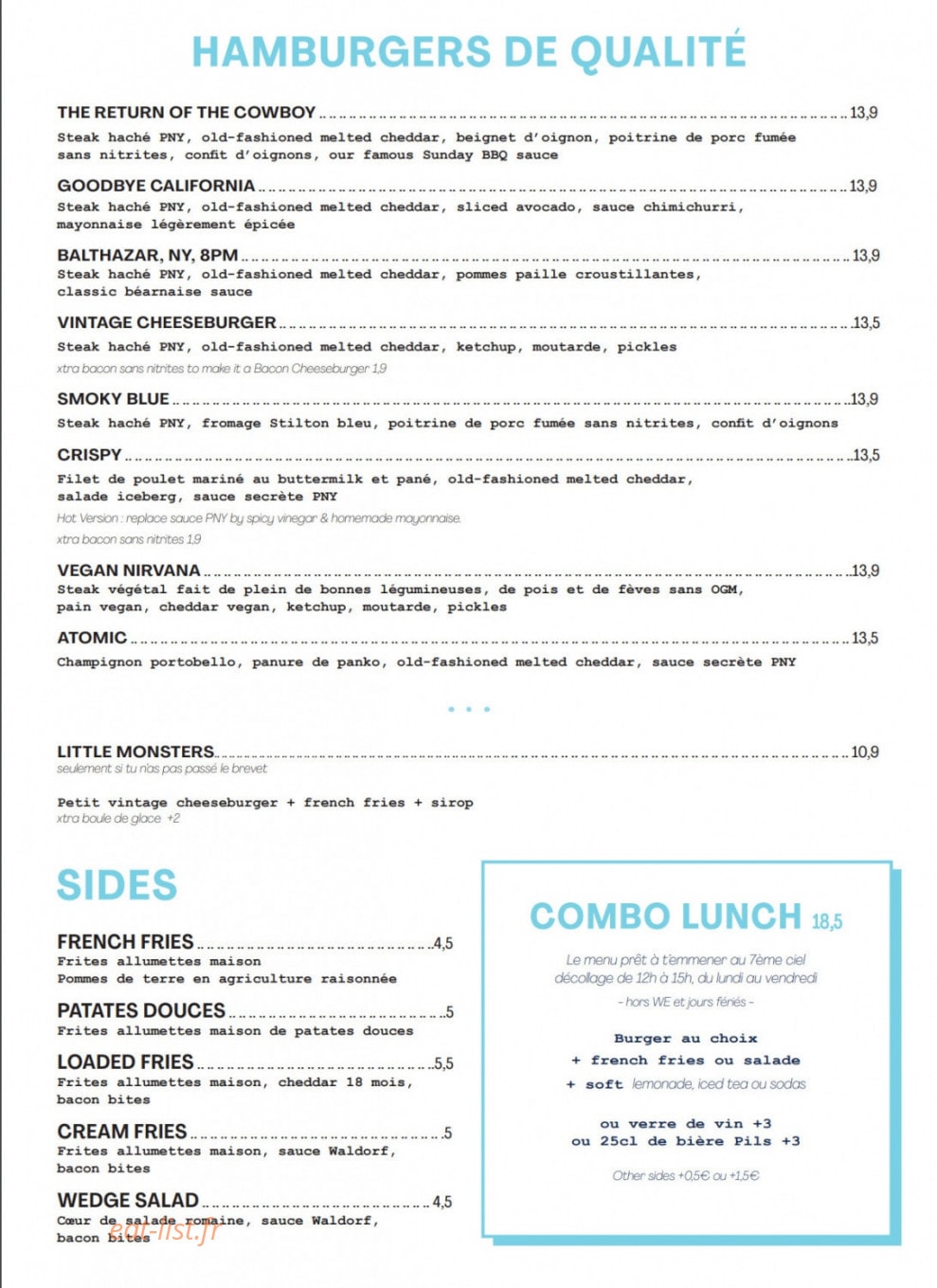 Pny Burger — carte page 1