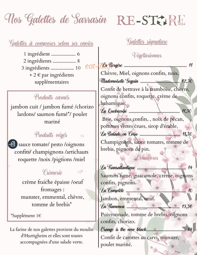 Re-store café — carte page 1
