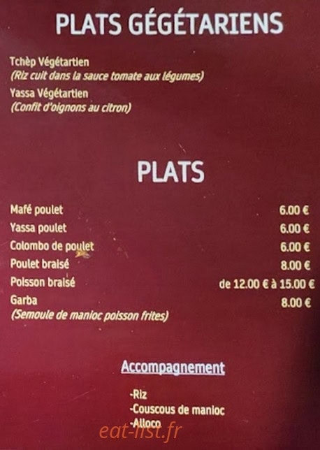 Restaurant Africain KEF — carte page 2