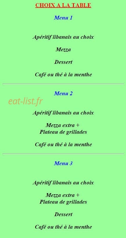 Restaurant Beyrouth — carte page 3