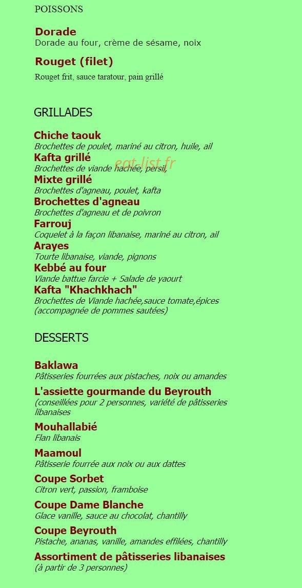 Restaurant Beyrouth — carte page 6