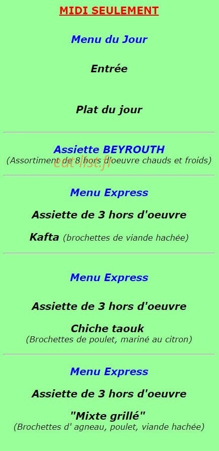 Restaurant Beyrouth — carte page 2