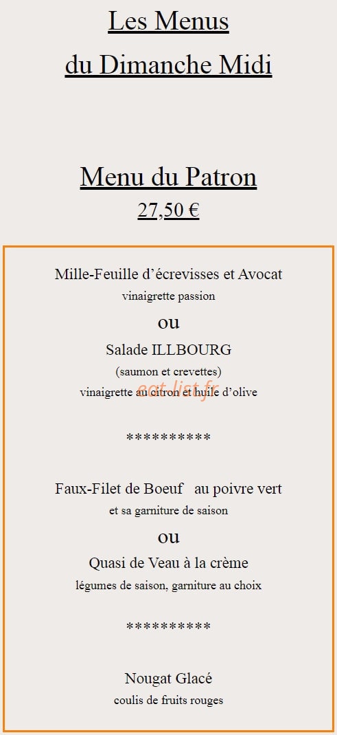 Restaurant Illbourg — carte page 1
