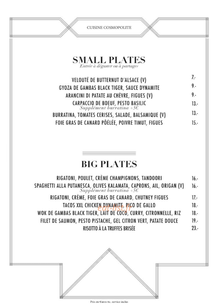 Restaurant l’Épicurien — carte page 1