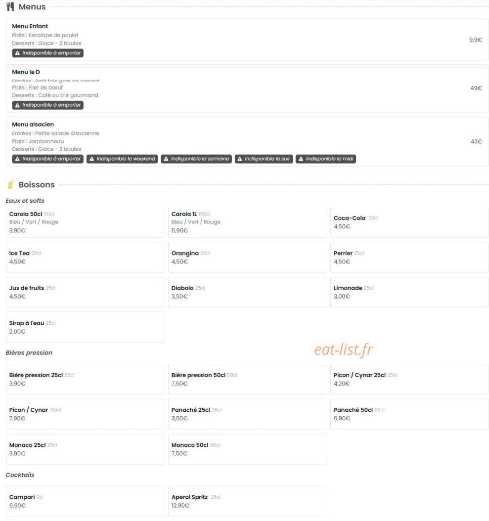 Restaurant Le D — carte page 2