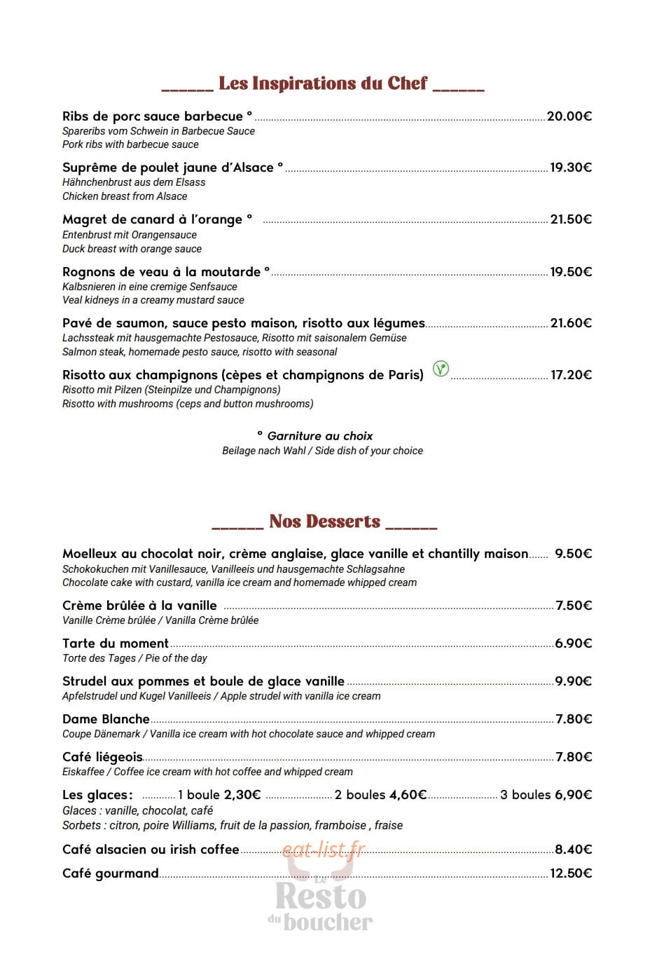 Resto du Boucher — carte page 4