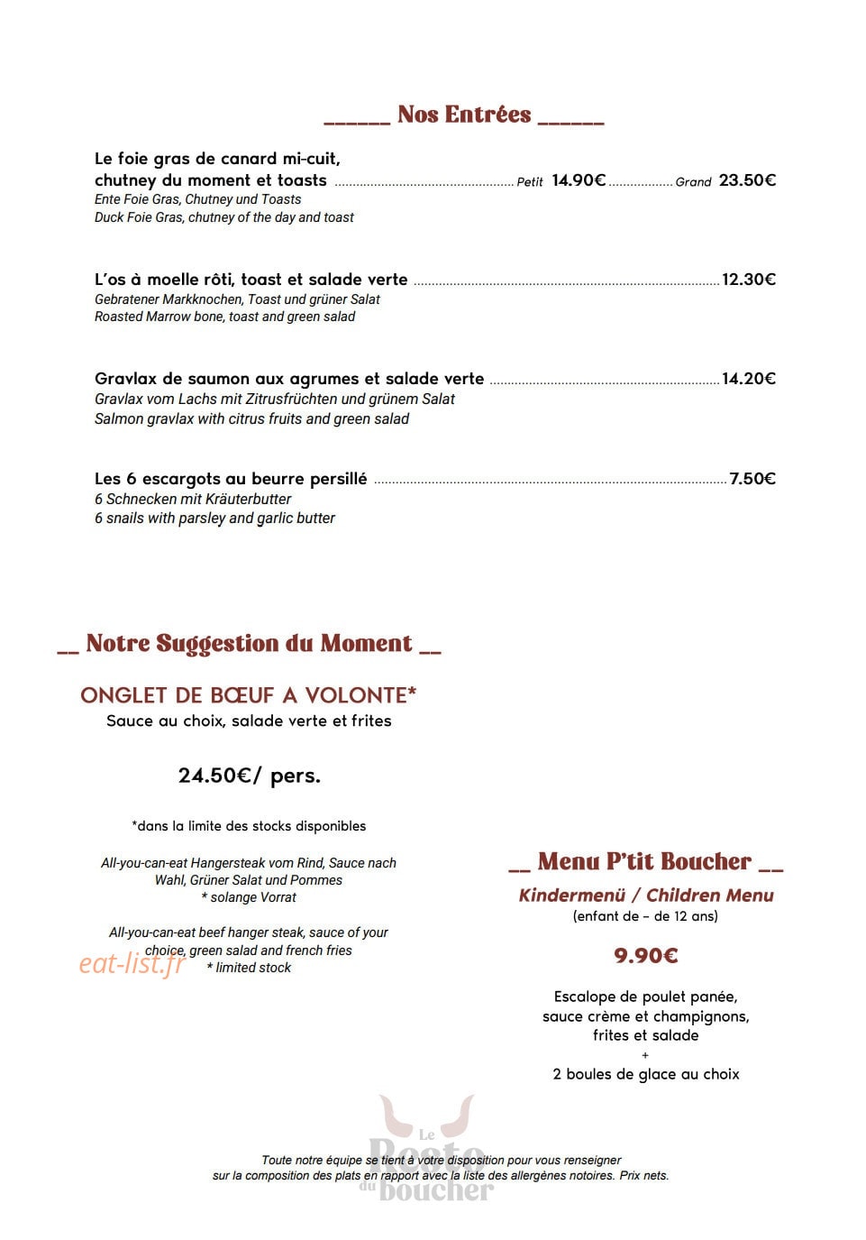 Resto du Boucher — carte page 1