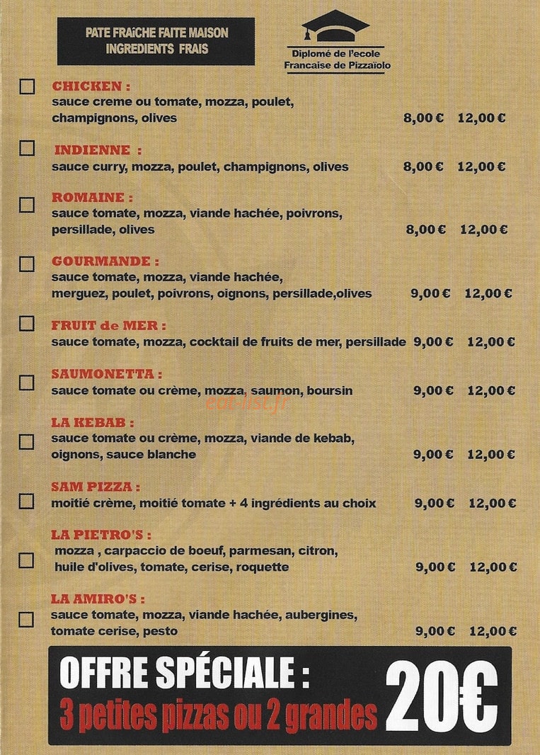 Sam Pizza — carte page 3