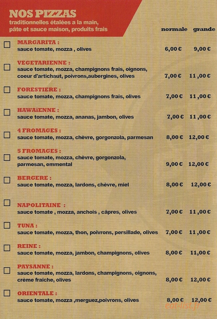 Sam Pizza — carte page 2