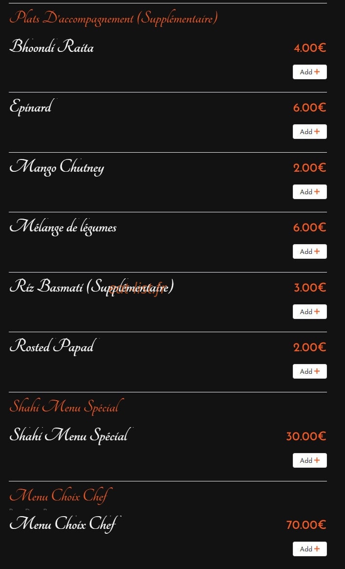 Shahi Pakwan — carte page 14