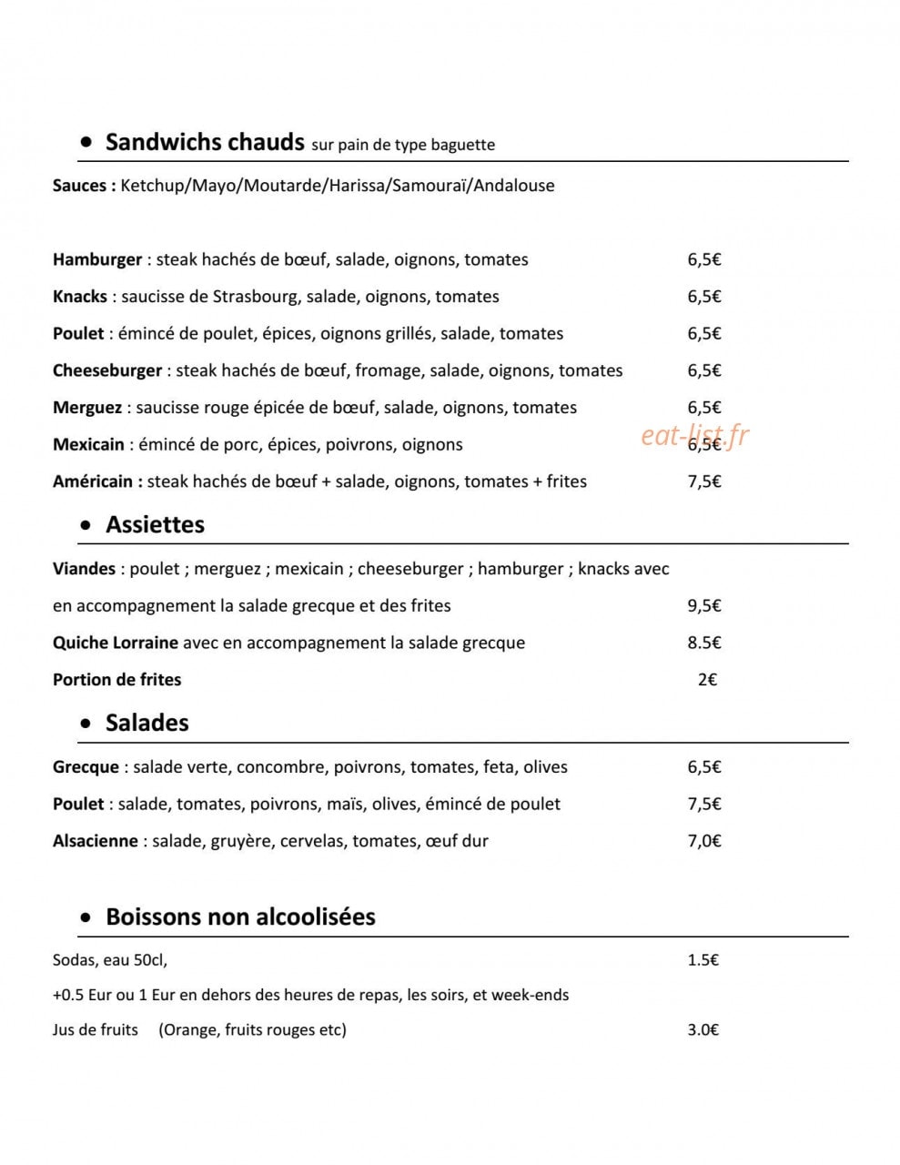 Snack Du Quai Jacoutot — carte page 1