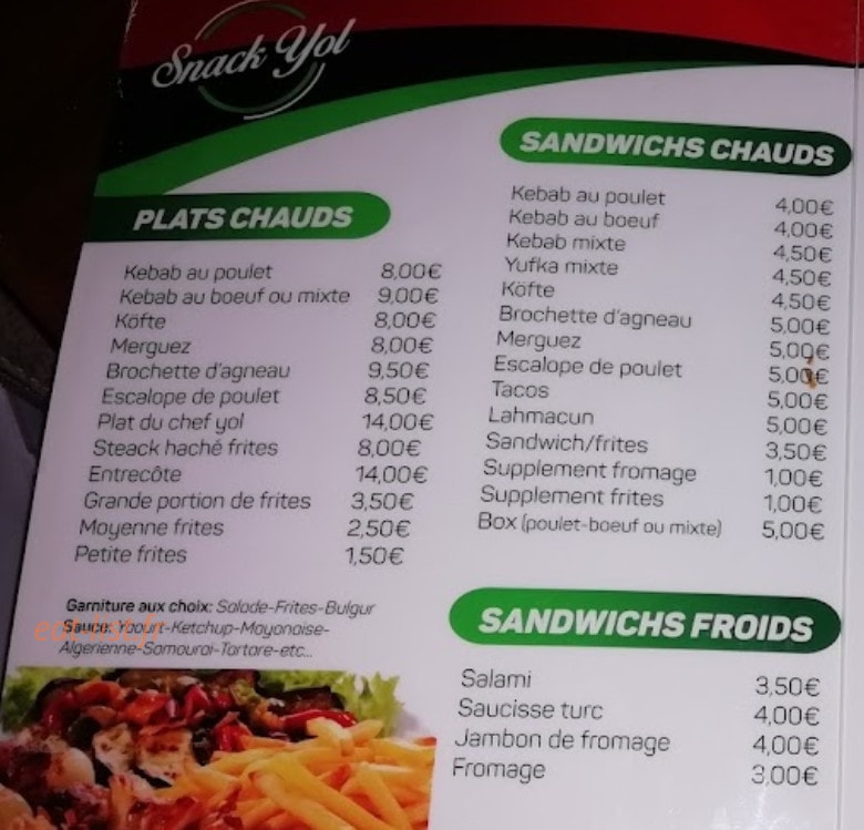 Snack Yol — carte page 1