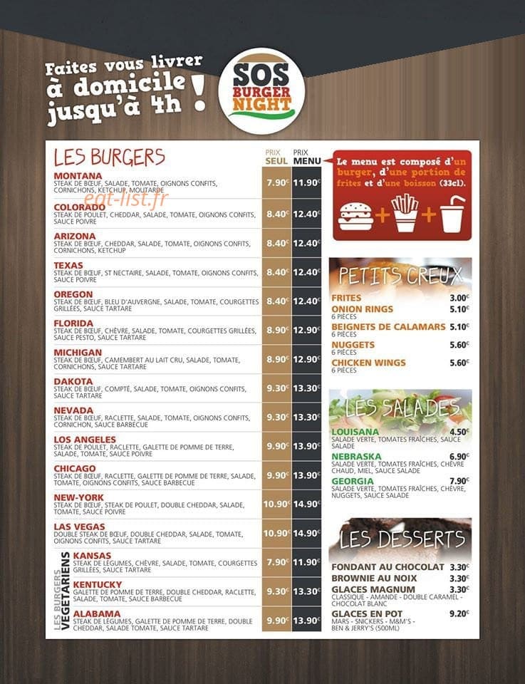 Sos Burger Night — carte page 2