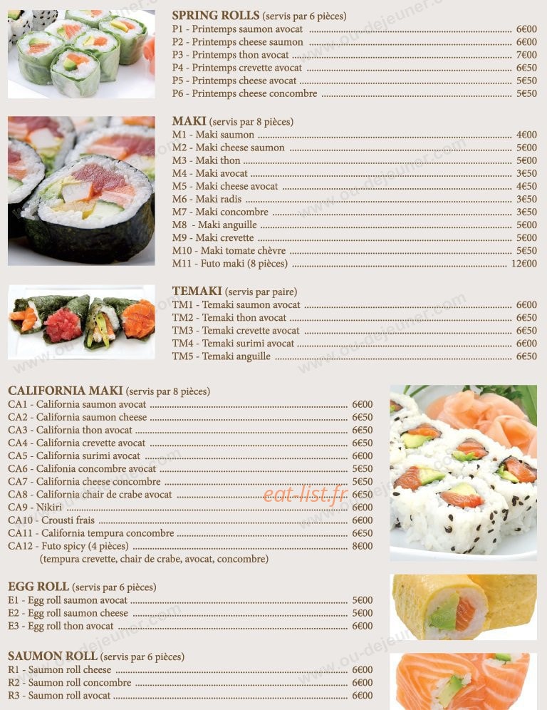 Sushi king — carte page 1