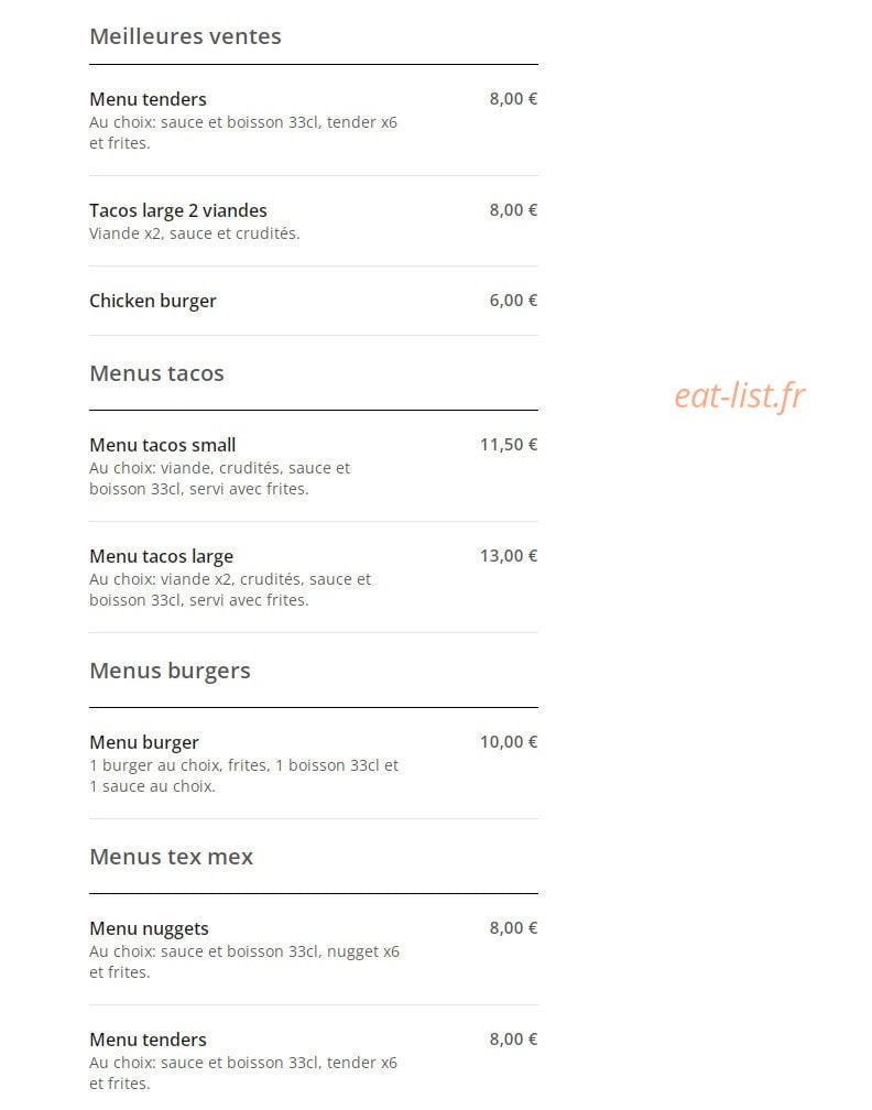 Tacos 187 — carte page 1