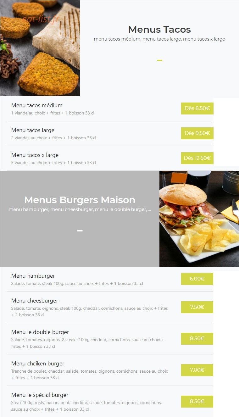 Tacos Delices — carte page 1