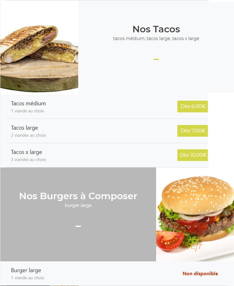 Tacos Delices — carte page 2