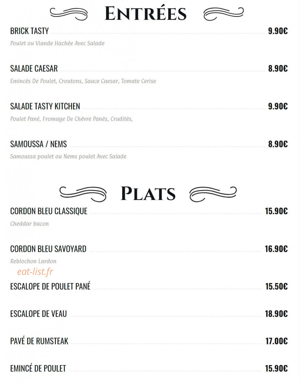 Tasty Kitchen — carte page 1