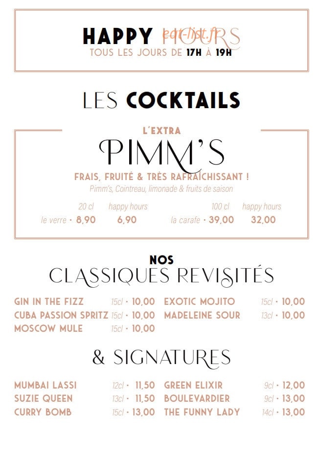Carte et menu de The Drunky Stork Social Club à Strasbourg — Les cocktails