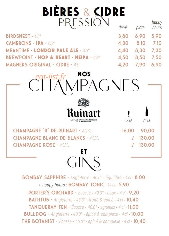 Carte et menu de The Drunky Stork Social Club à Strasbourg — Les bières, champagne et gins
