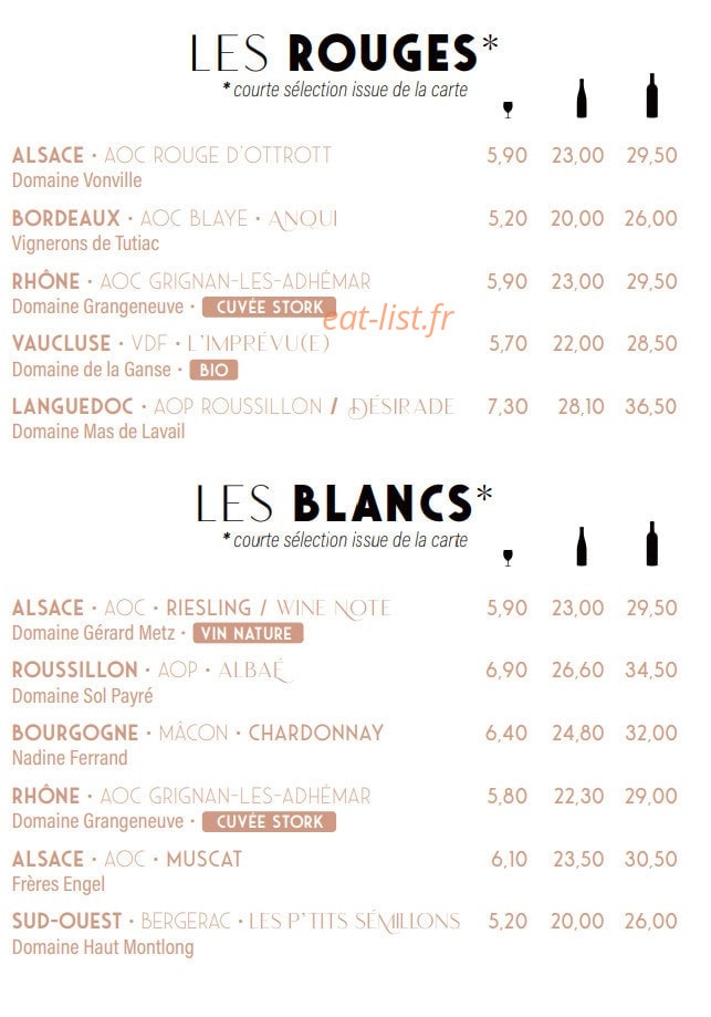 Carte et menu de The Drunky Stork Social Club à Strasbourg — Les vins