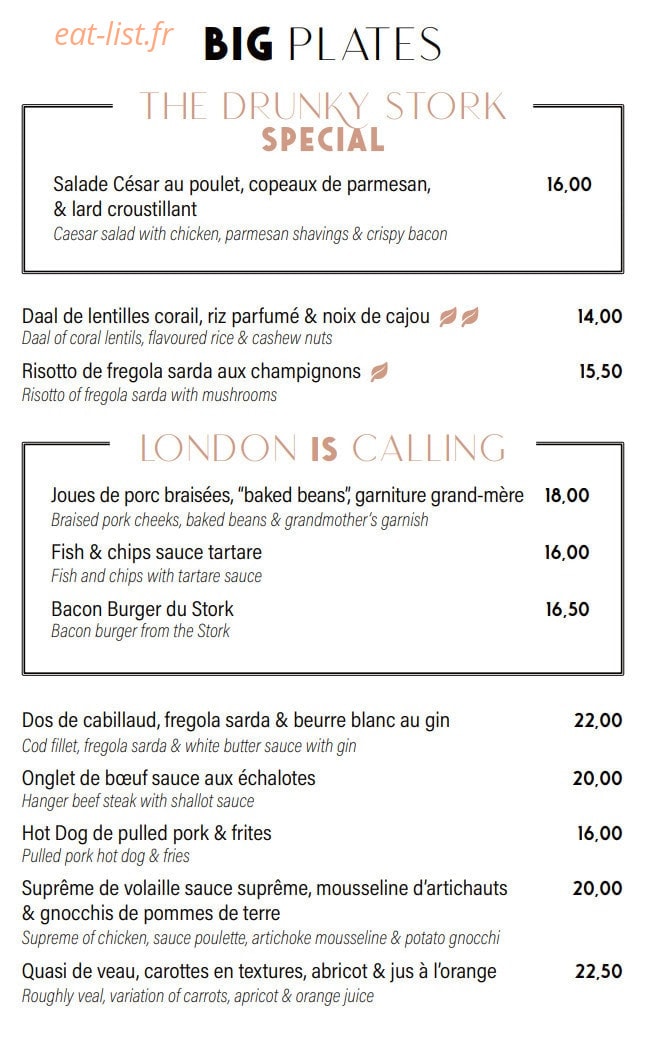 Carte et menu de The Drunky Stork Social Club à Strasbourg — Big plates