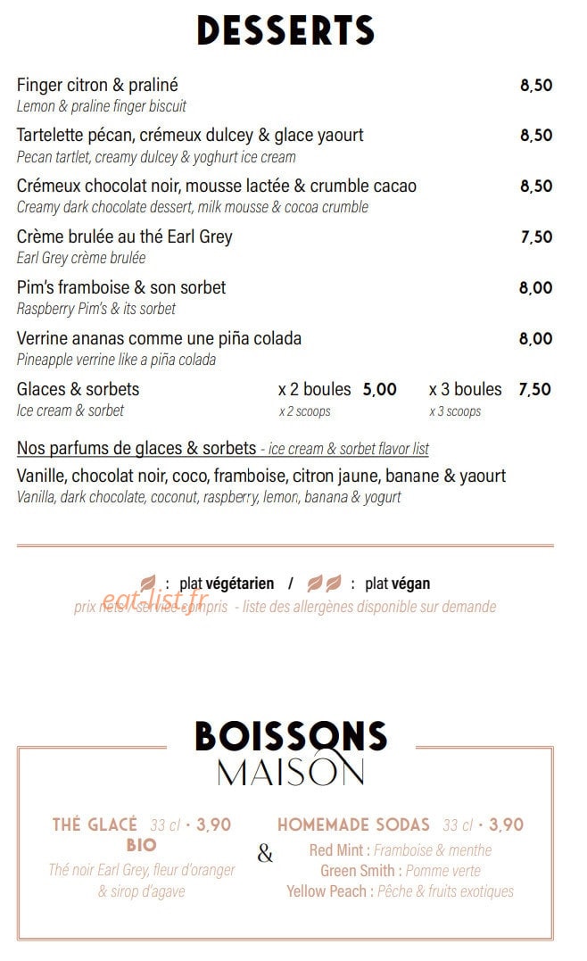 Carte et menu de The Drunky Stork Social Club à Strasbourg — Les desserts et boissons