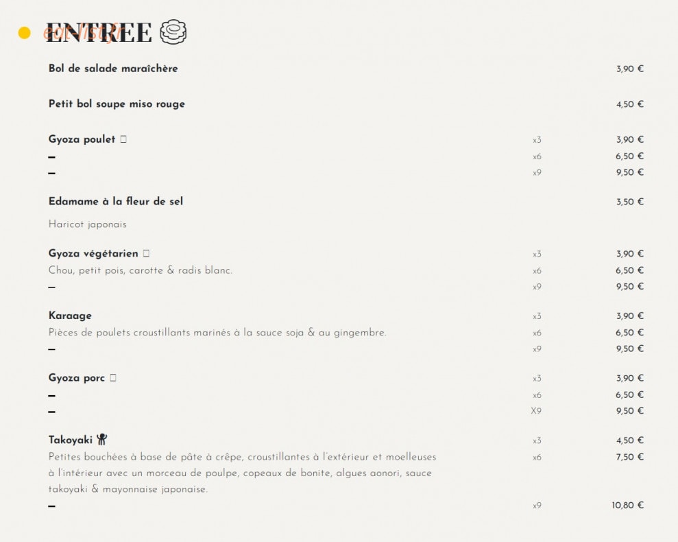 Umaï Ramen — carte page 1