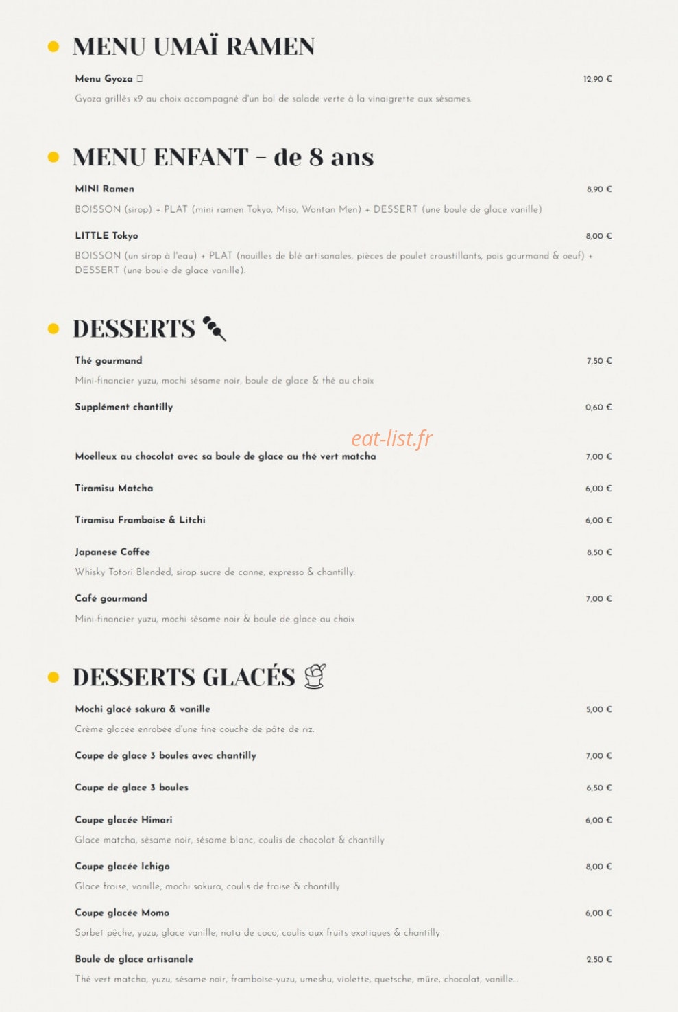 Umaï Ramen — carte page 4