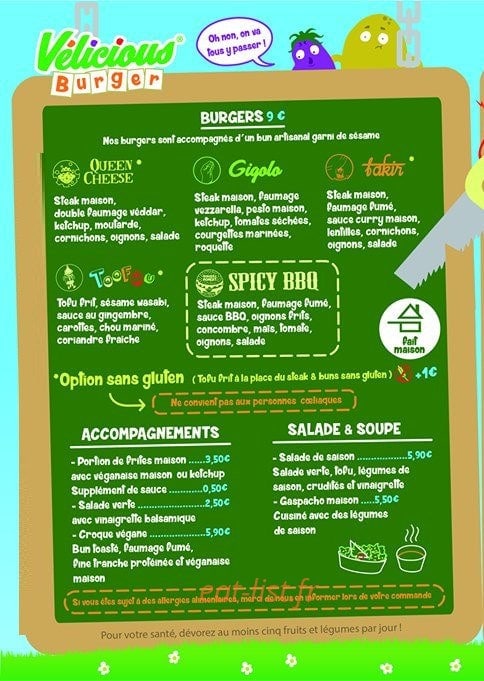 Vélicious Burger — carte page 1