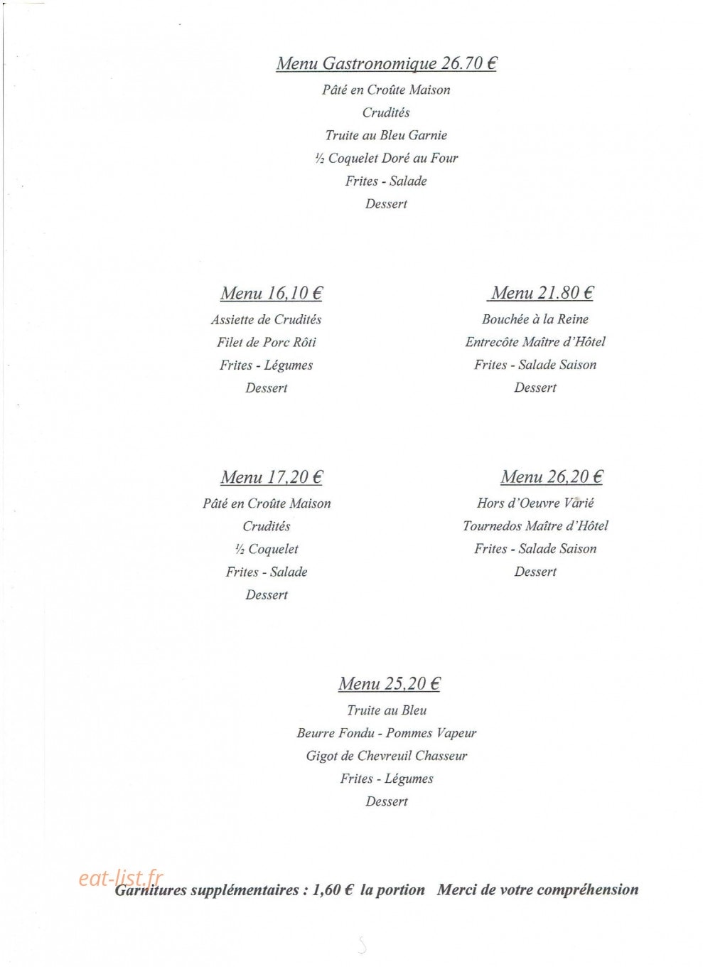 Restaurant de Jaegerthal — carte page 1