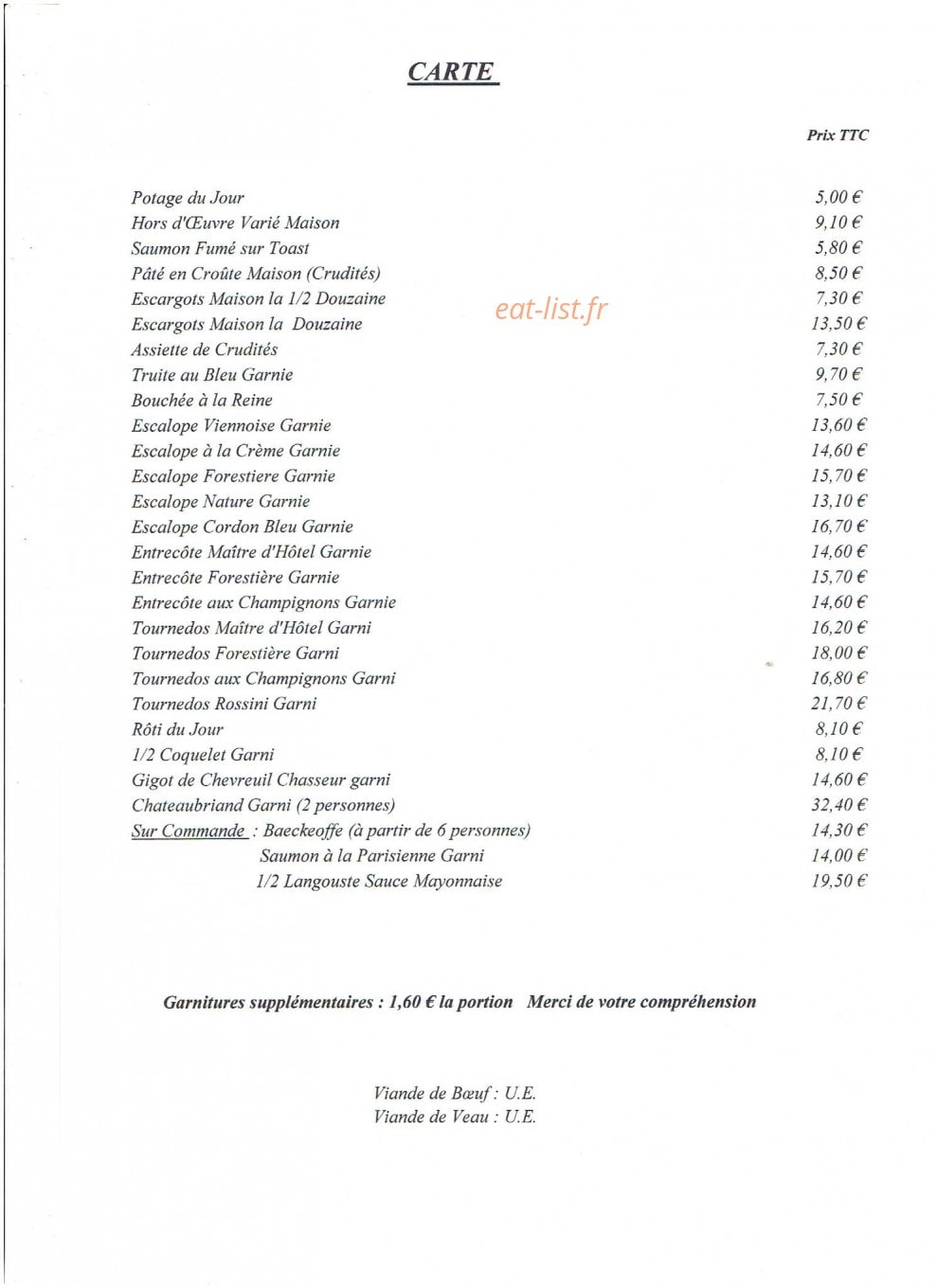 Restaurant de Jaegerthal — carte page 3