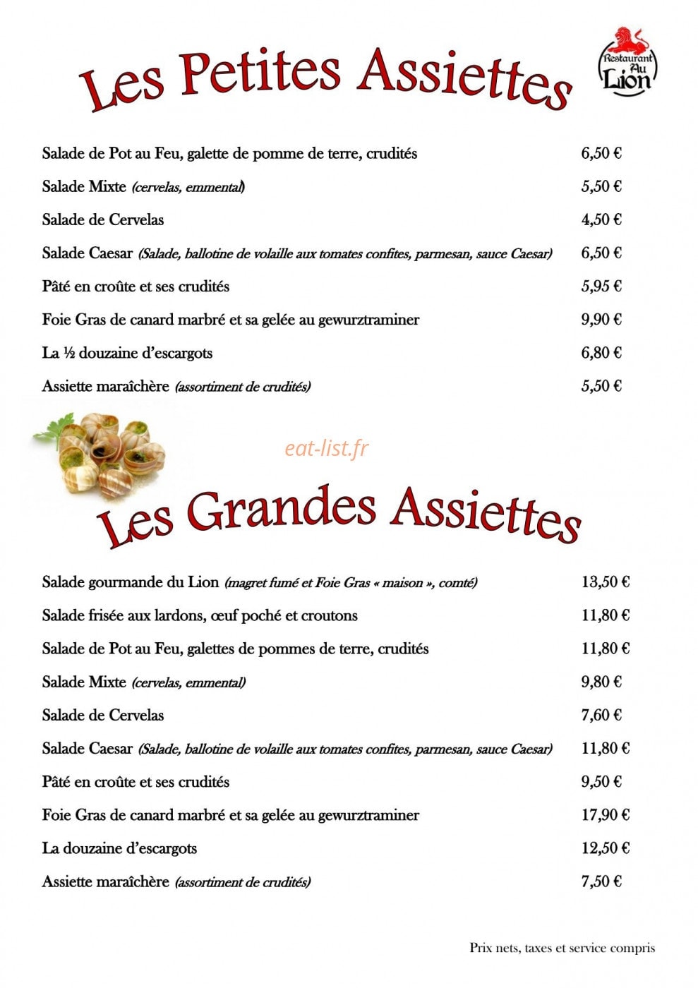 Au Lion — carte page 2