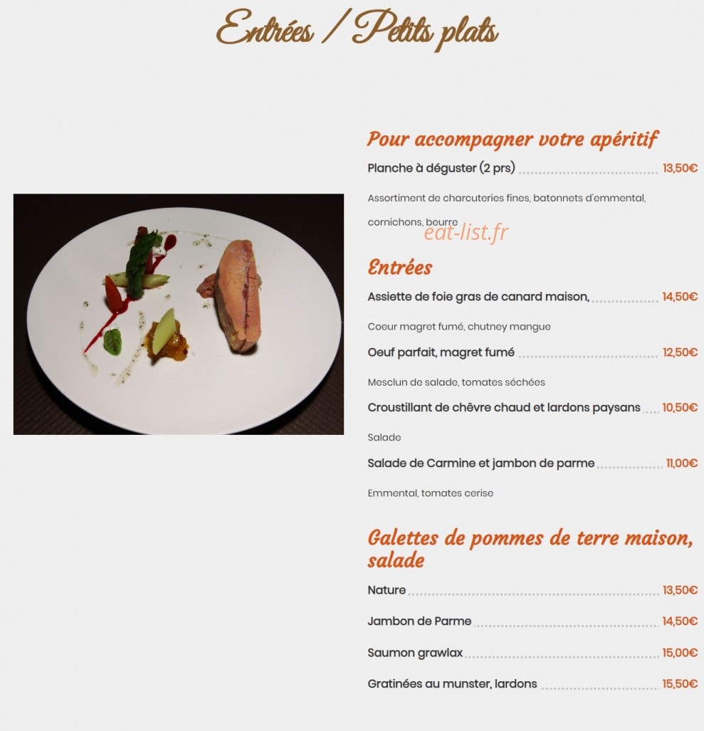 Restaurant A la Charrue — carte page 1