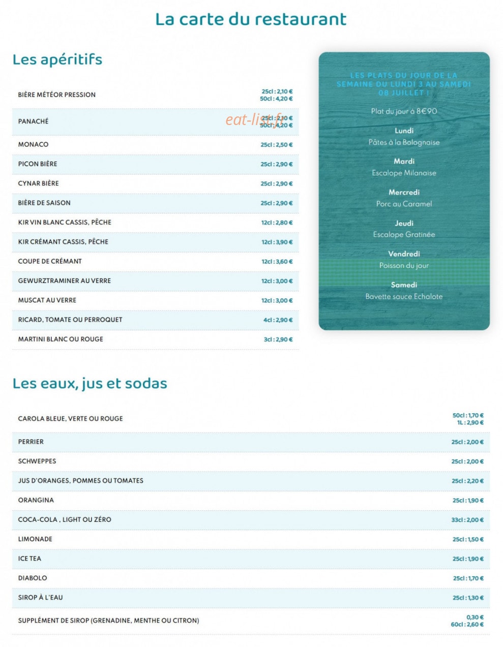 Aux petits Oignons — carte page 2