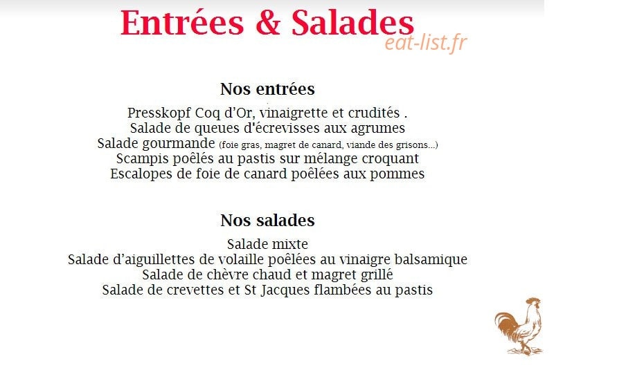 Au Coq d'Or — carte page 1