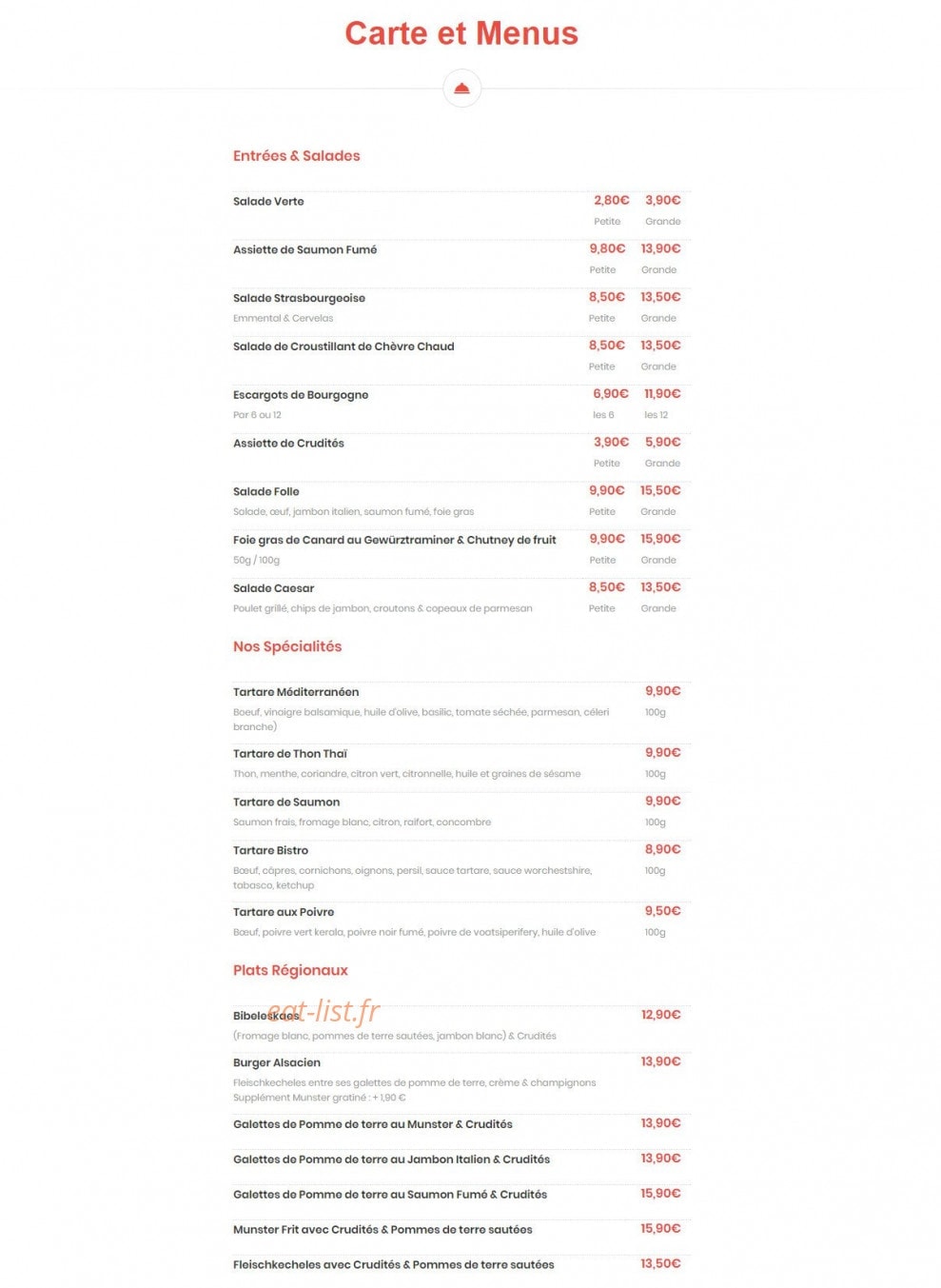 Le Cordon Rouge — carte page 1